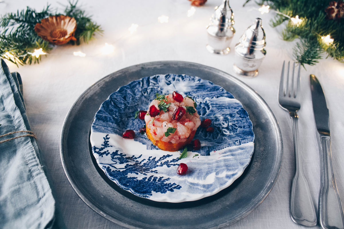 Tartare di gambero rosso con fico d'india e melagrana